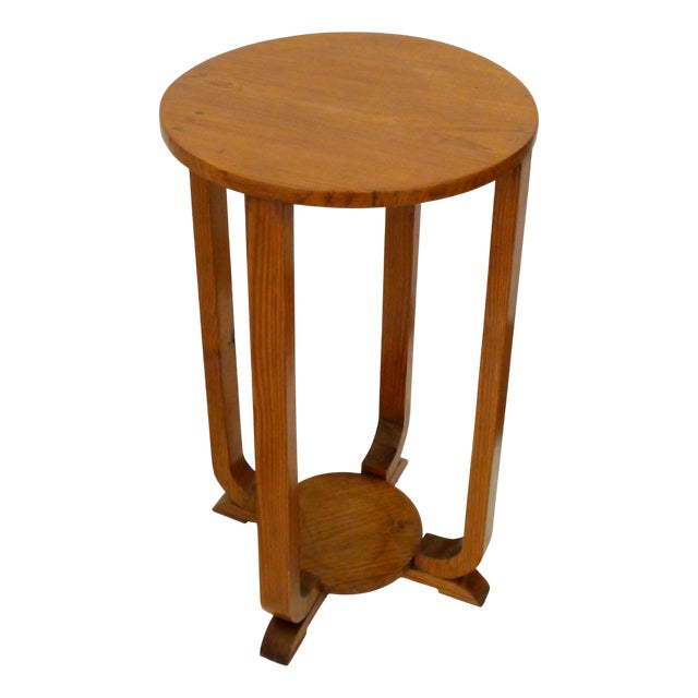 Art Deco Wooden Pedestal Table with Round Top, 1930s For Sale