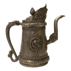 Chinese Handmade Metal Silver Color Dragons Vase Teapot Jar Display