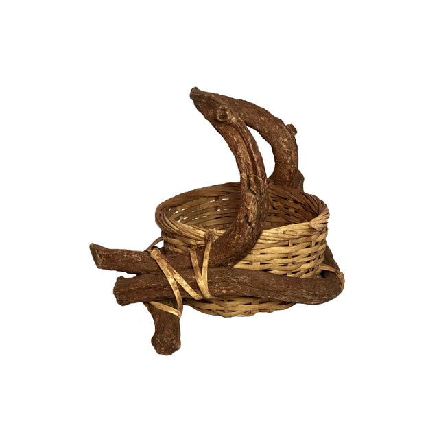 Wood Antique Folk Art Vine Basket Collectors Art Piece For Sale - Image 7 of 9