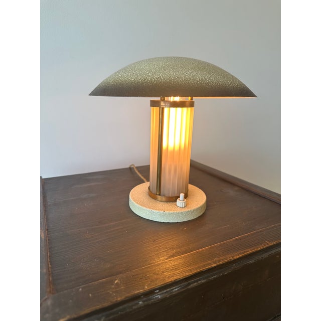 Art Deco Brass & Glass Table Lamp, France, 1930s For Sale - Image 4 of 8