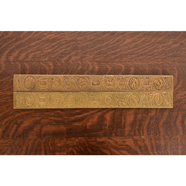 Tiffany Studios New York Zodiac Bronze Doré Blotter Ends With Leather Desk Blotter For Sale - Image 10 of 14