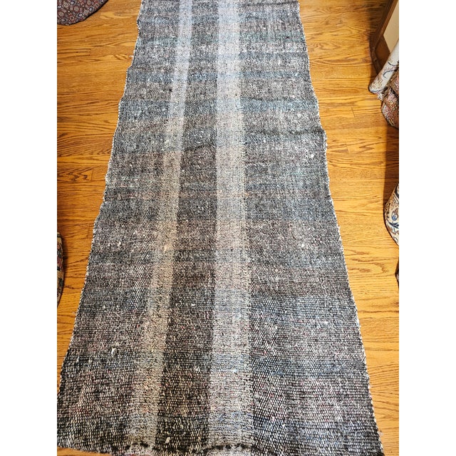 Vintage Turkish Kilim Rug, Handwoven Wool, Stripe Pattern, Ivory & Gray, 3x9 For Sale - Image 12 of 14