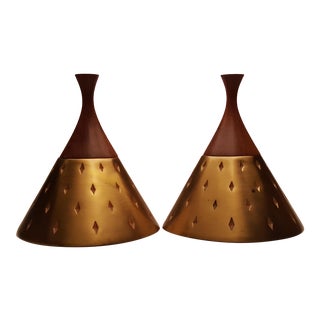 Mid Century Westwood Brass and Wood Bookends - a Pair For Sale