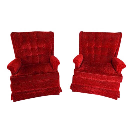 1970s Vintage Tufted Red Velvet Haute Swivel Rocker Lounge ...
