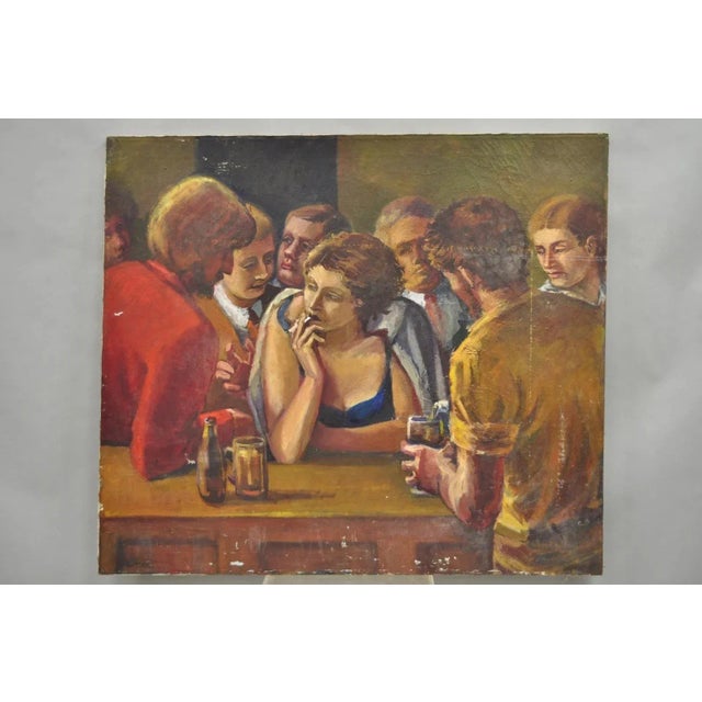 Vintage Patricia Stone "The Bar" Large Oil on Canvas Art Deco Painting, Signed For Sale - Image 12 of 14