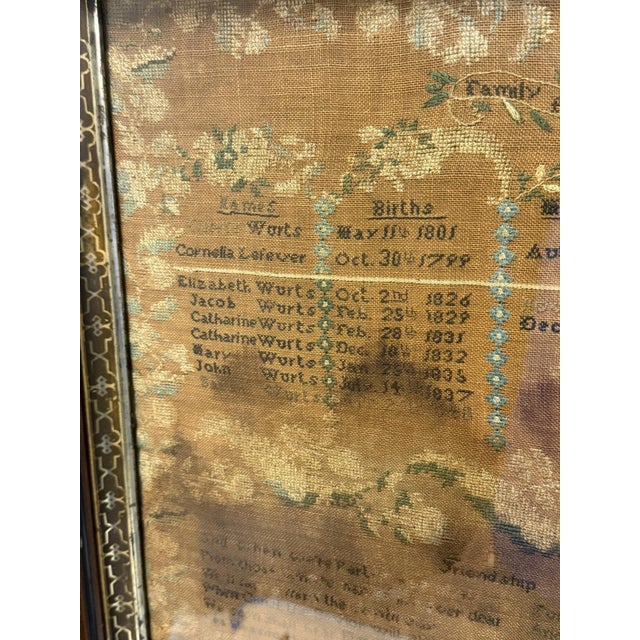 Elizabeth Wurts American Family Record Needlework Sampler, Dated 1837 For Sale - Image 9 of 11