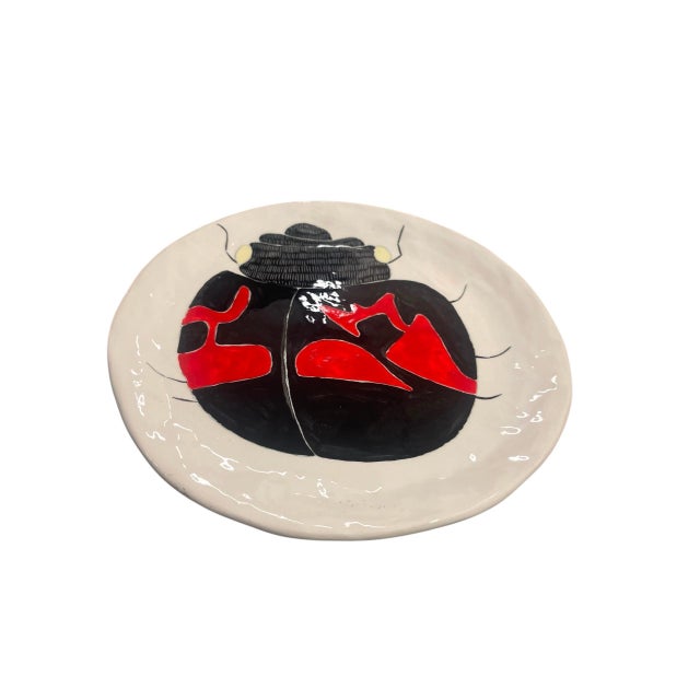 Vintage Hand-Painted Italian Artisan Ceramic Decorative Plate – Ladybug Motif For Sale - Image 4 of 11
