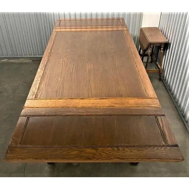 Spanish Revival Antique 96" Solid Oak Spanish Revival Refectory Table - Circa 1915 For Sale - Image 3 of 7