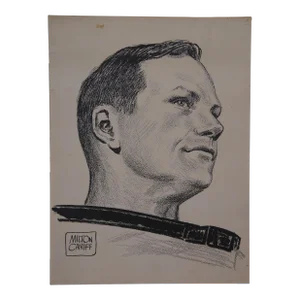 Late 20th Century Vintage Milton Caniff Neil Armstrong Portrait Print on Board 24"