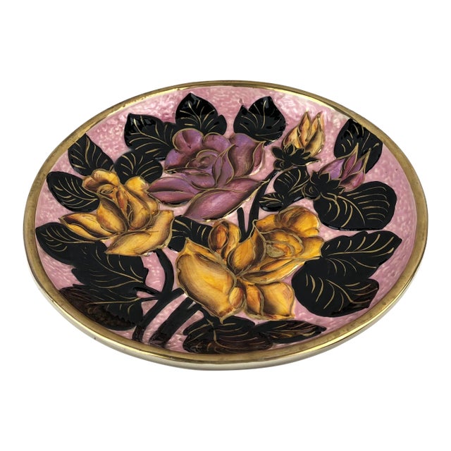 Vintage French Majolica Floral Platter From Vallauris For Sale