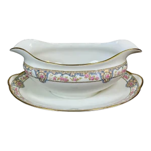 Early 20th Century Noritake Nippon Portland Gravy Boat With Attached Underplate