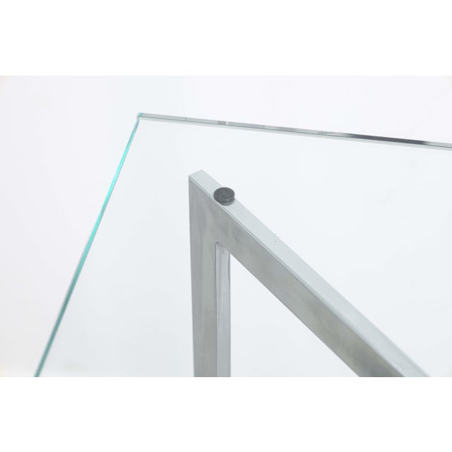 Late 20th Century Contemporary Mies Van Der Rohe Barcelona Style Chrome and Glass Pedestal Table For Sale - Image 5 of 5