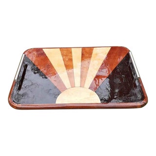 Hand Crafted Sunburst Lacquered Wood Serving Tray For Sale