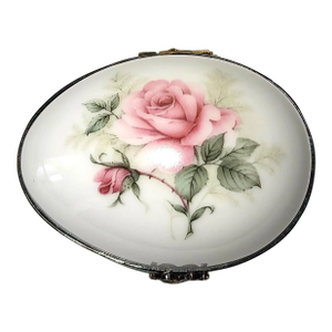Late 20th Century Vintage Limoges France Porcelain Rose Egg Trinket Box