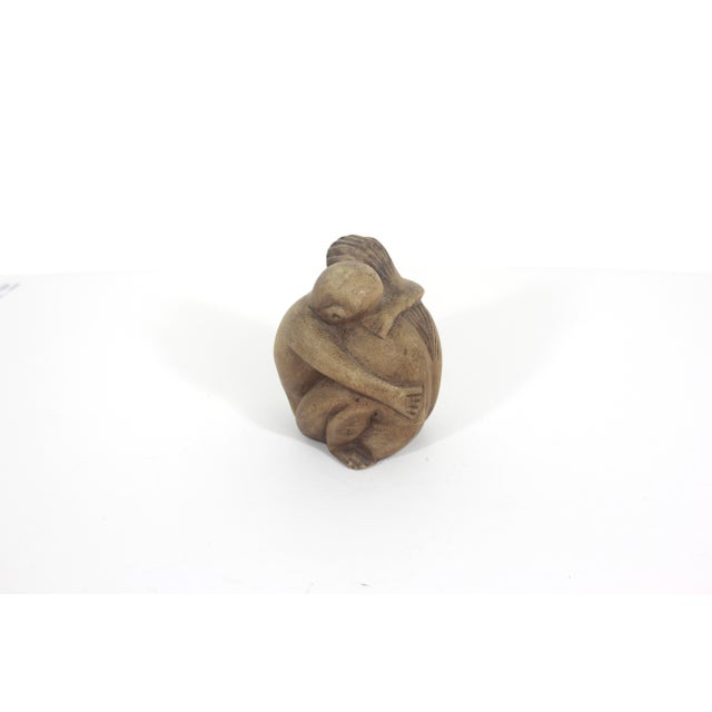 Vintage Hand Carved Wood Hugging Couple Sculpture Lovers For Sale - Image 6 of 10