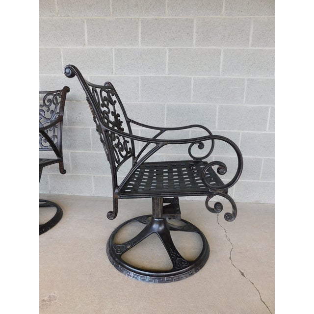Cast Classics Bronze Color Aluminum Swivel Rocking Arm Chairs - Set of 6 For Sale - Image 16 of 17