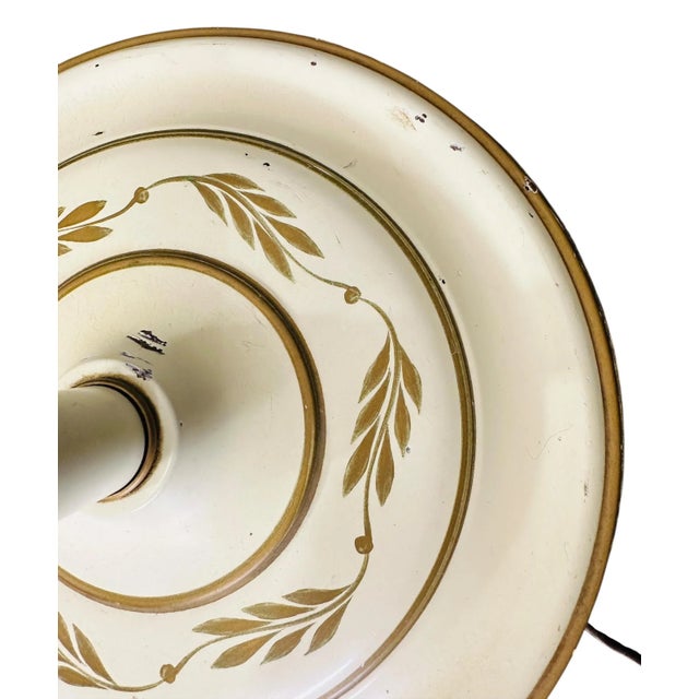 Vintage Italian Tole Floor Lamp With Milk Glass Diffuser | 1950s Mid-Century White & Gold Metal Reading Lamp With Tray For Sale - Image 11 of 16