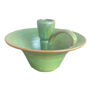 Vintage Owens Pottery Matte Green Chamberstick Candle Holder
