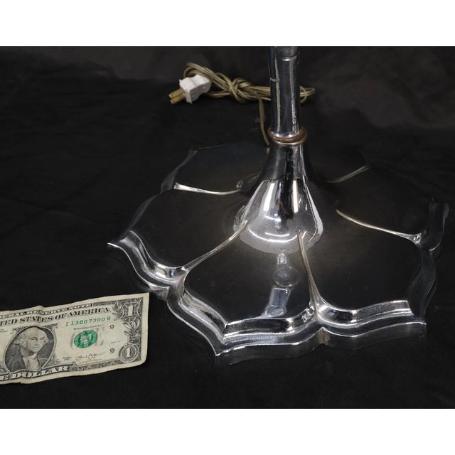 Pair of Cast Lotus Shape Bases Chrome Faux Bamboo Mid-Century Modern Floor Lamps For Sale - Image 11 of 13