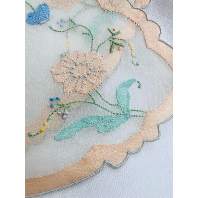 Madeira Embroidered Organdy Table or Tray Mats With Original Labels - a Pair For Sale - Image 4 of 4