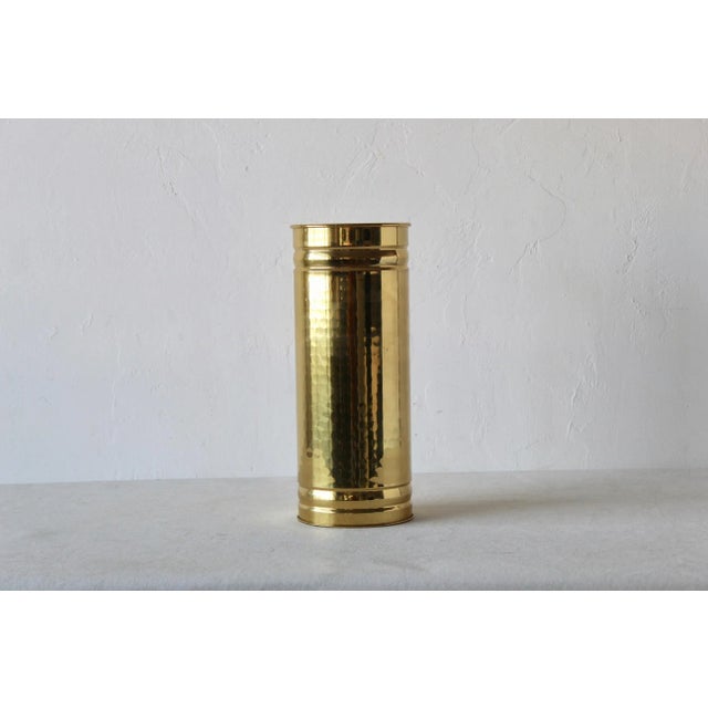 Vintage American Hammered Brass Cylindrical Planter Mid Century For Sale - Image 4 of 7