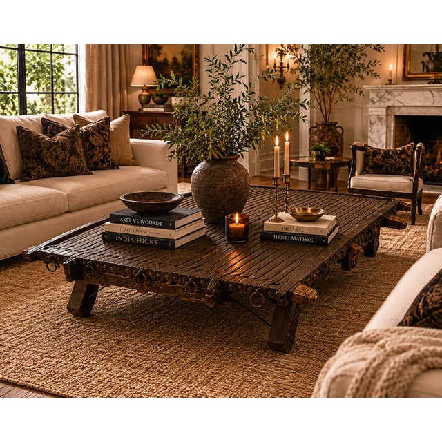 Immerse yourself in the charm of rural Indian heritage with our Grand Artisanal Bullock Cart Coffee Table—a large and...