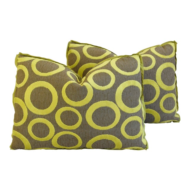 Modern Abstract Cut Velvet Lime Circles Feather Down Pillows 22 X