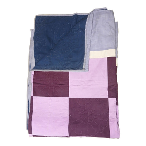 Antique Folk Art Amish Purple and Blue Quilt With Hand Stitched Floral Motifs