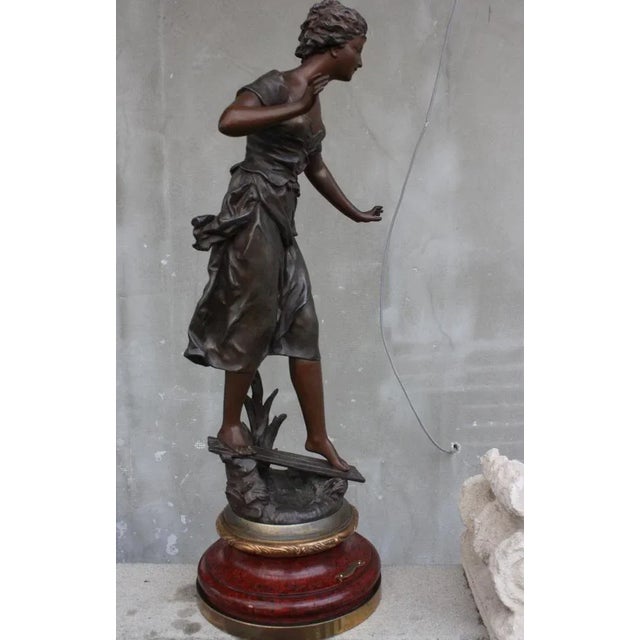 French Sculpture of Girl on Wood Base by Ernest Rancoulet For Sale - Image 11 of 12