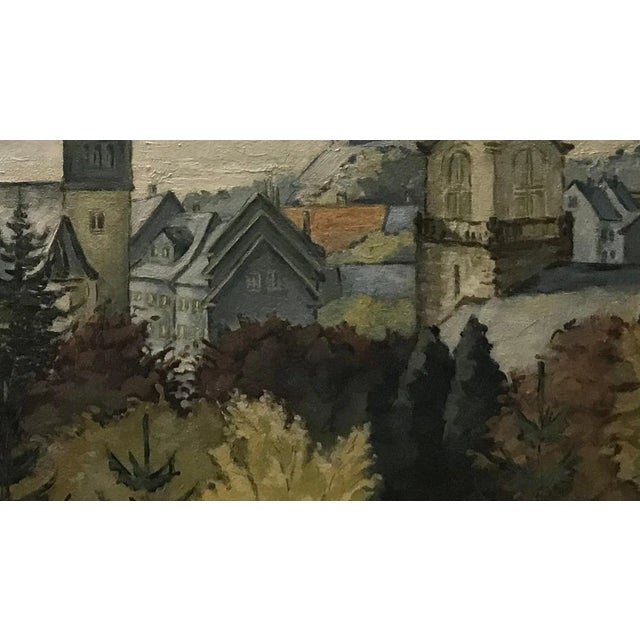 Landscape of a Village with a View of Steeples, Oil on Canvas, 1954 For Sale - Image 5 of 9