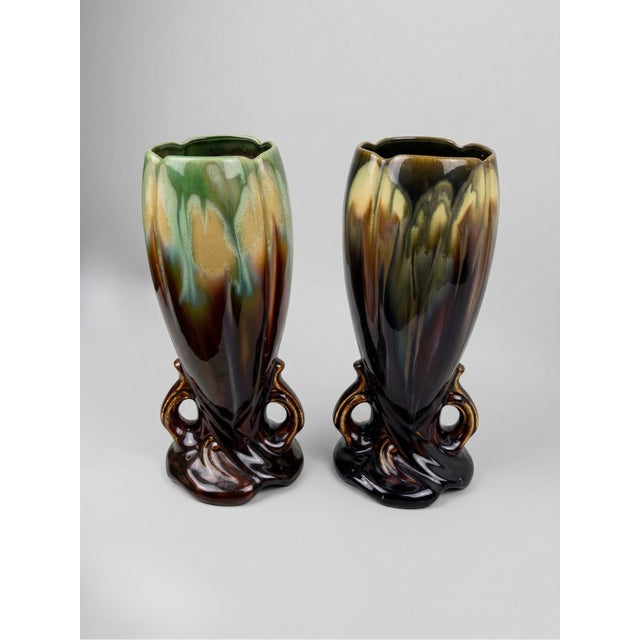 1940s Mid-Century Art Deco Style Pour Glazed Vases from Faïence Thulin, 1940s, Set of 2 For Sale - Image 5 of 8