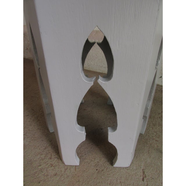 Vintage 1930s Painted Wooden Morrocan Style End Table With Milk Glass Top For Sale - Image 4 of 6