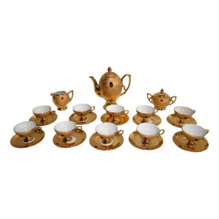Antique Porcelain and Gilded Coffee Service, 1950s, Set of 23 For Sale