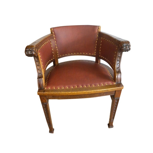 Art Nouveau Armchair in Wood and Cow Leather, 1910 For Sale