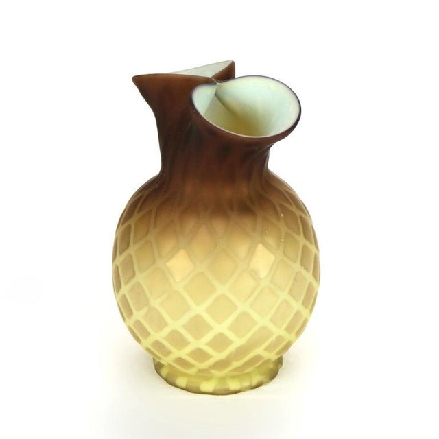 Late 19th Century Antique Amber Satin Glass Double Vase With Diamond Quilt Pattern C1890 For Sale - Image 5 of 8