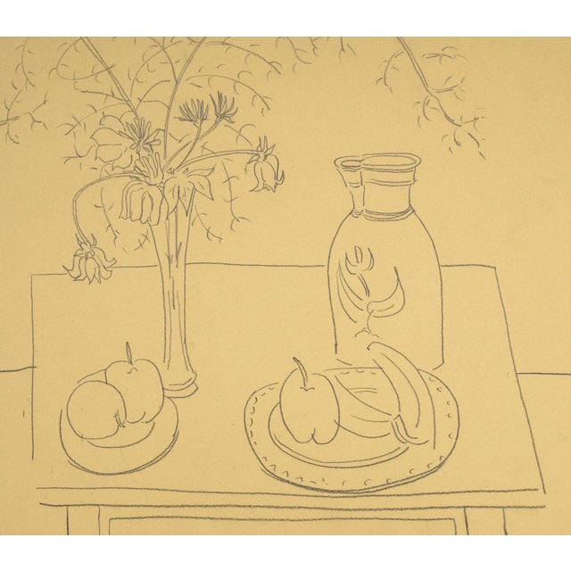 Vintage Mid Century Modernist Floral Still Life Drawing by Achillo Sullo C. 1950s For Sale - Image 4 of 8