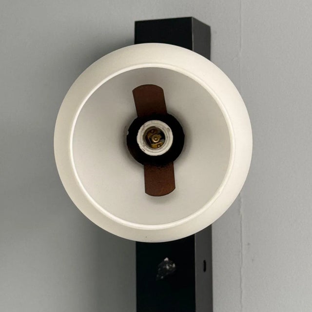 Black Italian Mid-Century Modern, Three Light Wall Sconce, Painted Metal, Glass, 1950s For Sale - Image 8 of 10