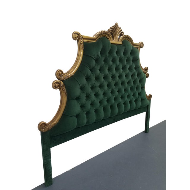 Hollywood Regency Style Green Velvet Tufted King Headboard Chairish