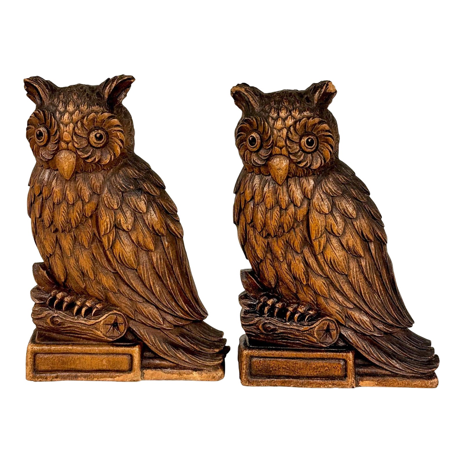 Vintage Traditional Carved Owl Library Bookends - a Pair | Chairish