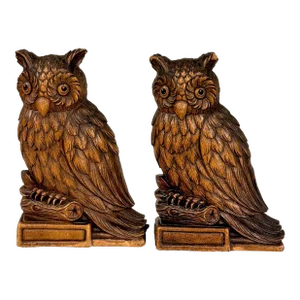 Vintage Traditional Carved Owl Library Bookends - a Pair