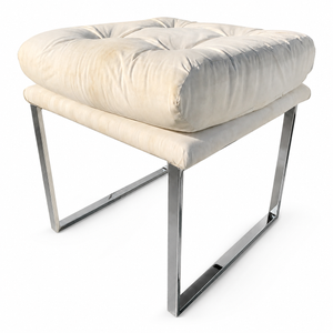 Milo Baughman Style Chrome Upholstered Stool