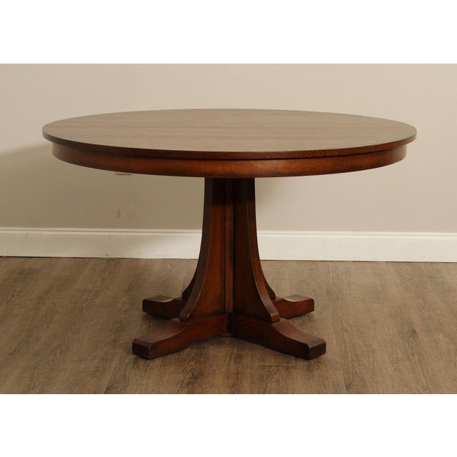 Stickley Mission Collection Oak Round Pedestal Dining Table For Sale In Philadelphia - Image 6 of 18
