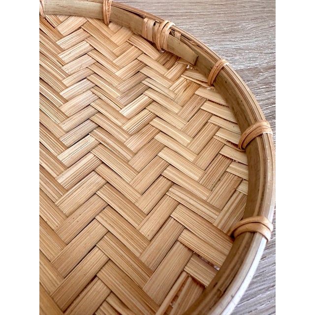Wood Handwoven Bamboo Round Decorative Trays, Set of 2 For Sale - Image 7 of 18