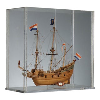 Antique Wooden Vessel in Acrylic Glass Case, 20th Century For Sale