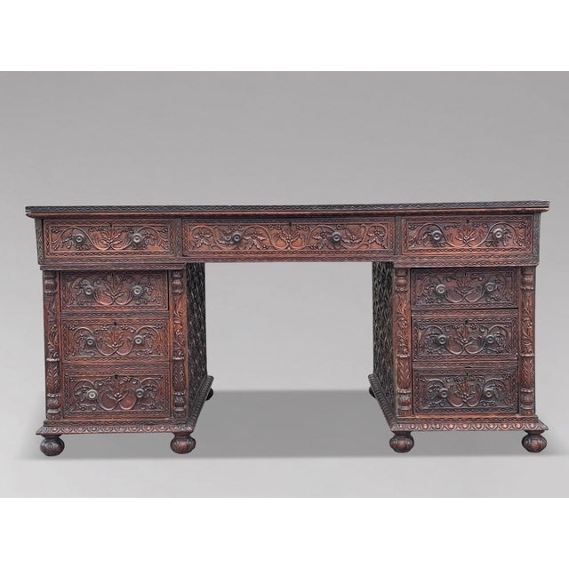 Anglo-Indian Carved Padauk Partner's Desk, 1860s For Sale - Image 3 of 18