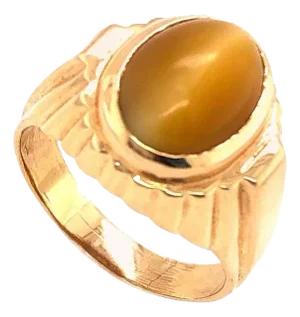 14 Karat Yellow Gold Cat's Eye Contemporary Ring, Size 11.5