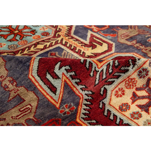 1950s Vintage Pictorial Persian Heriz Wool Runner With Multicolor Design For Sale - Image 5 of 11