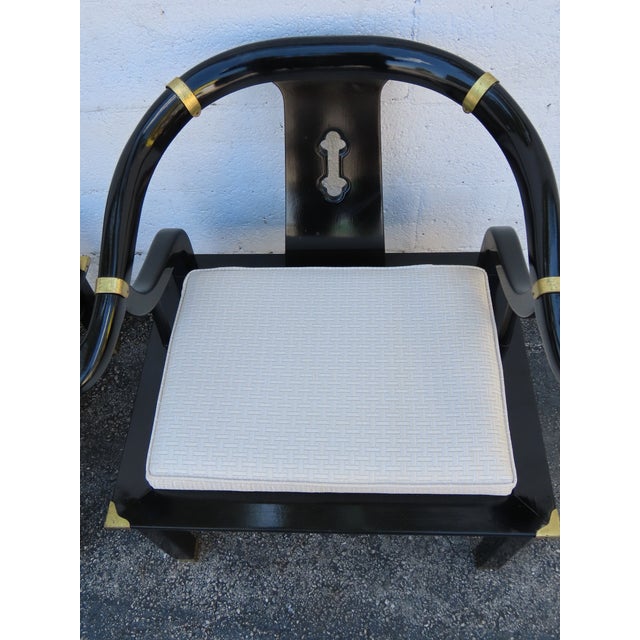 Hollywood Regency Ming Style Painted Black Lounge Side Chairs a Pair 6359 For Sale In Miami - Image 6 of 15