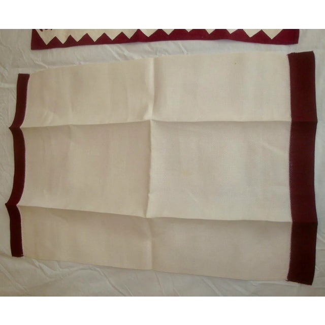 Textile 1940s Linen Hand Towels Maroon & Ivory Set of 3 For Sale - Image 7 of 11