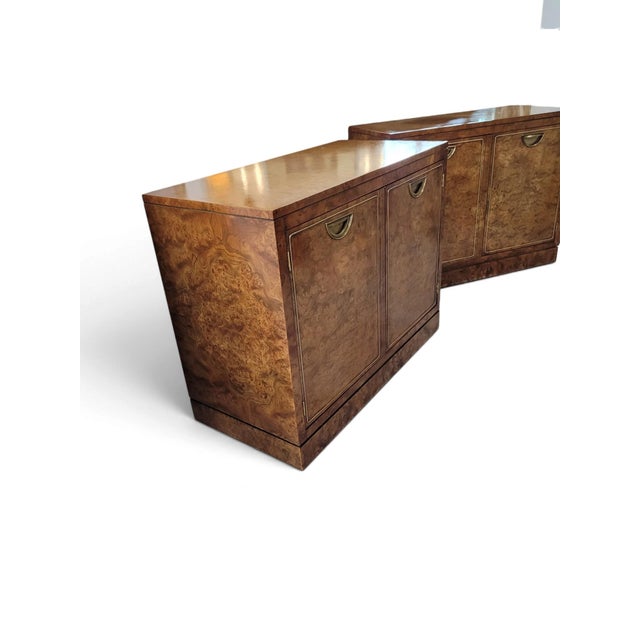 1980s Mastercraft Postmodern Burl Wood & Brass Modular Credenza or Pair of Cabinets For Sale - Image 5 of 12